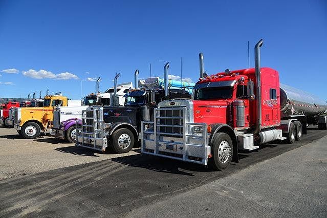 Trucks in parking lot